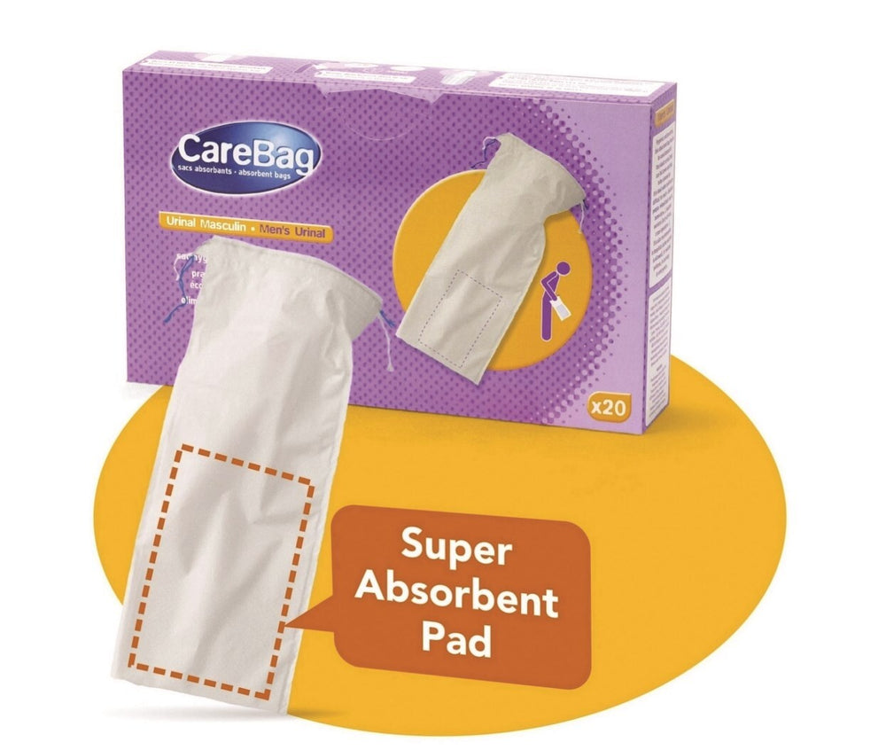 CareBag Men's Urinal Bag w/Super Absorb Pad Box/20